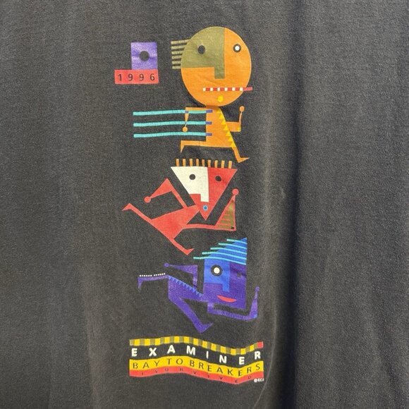 Vintage 90s Examiners Bay To Breakers T Shirt Black 1996 Foot Race XL - Picture 4 of 11